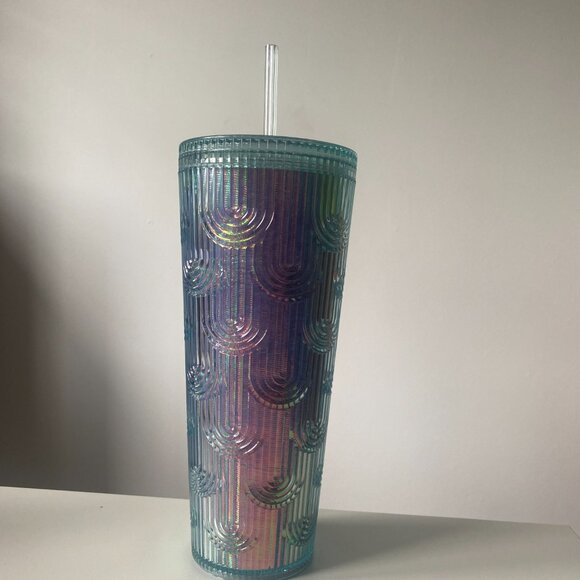 Starbucks 2021 Summer Turquoise Teal Blue iridescent Tumbler - Picture 2 of 5